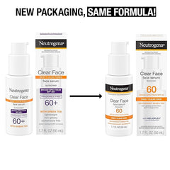 Neutrogena Clear Face Serum Sunscreen with Green Tea,Broad Spectrum SPF 60,Non-Comedogenic Face Sunscreen for Lightweight UVA/UVB Protection,Oxybenzone- & Fragrance-Free,1.7 fl. oz,(Pack of 2)