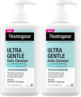 Neutrogena Ultra Gentle Foaming Facial Cleanser, Foaming Face Wash for Sensitive Skin, Gently Cleanses Away Dirt, Oil & Makeup Without Over Drying, Fragrance-Free, 12 fl. oz (Pack of 2)