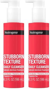 Neutrogena Stubborn Texture Daily Acne Facial Cleanser,Salicylic Acid Face Wash + Glycolic & Polyhydroxy Acids,Fragrance-Free,6.3 fl. oz,(Pack of 2)
