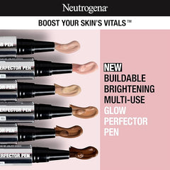 Neutrogena Healthy Skin Glow Perfector Pen, Lightweight Brightening Concealer Pen with Pro-Vitamin B5 & Vitamin E to Brighten Darkness & Dullness for a Natural, Radiant Highlight, Deep, 1 oz