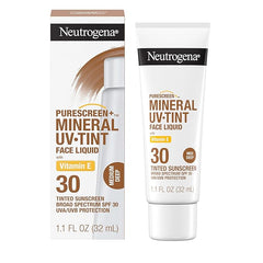 Neutrogena Purescreen+ Tinted Sunscreen for Face with SPF 30, Broad Spectrum Mineral Sunscreen with Zinc Oxide and Vitamin E, Water Resistant, Fragrance Free, Medium Deep, 1.1 fl oz